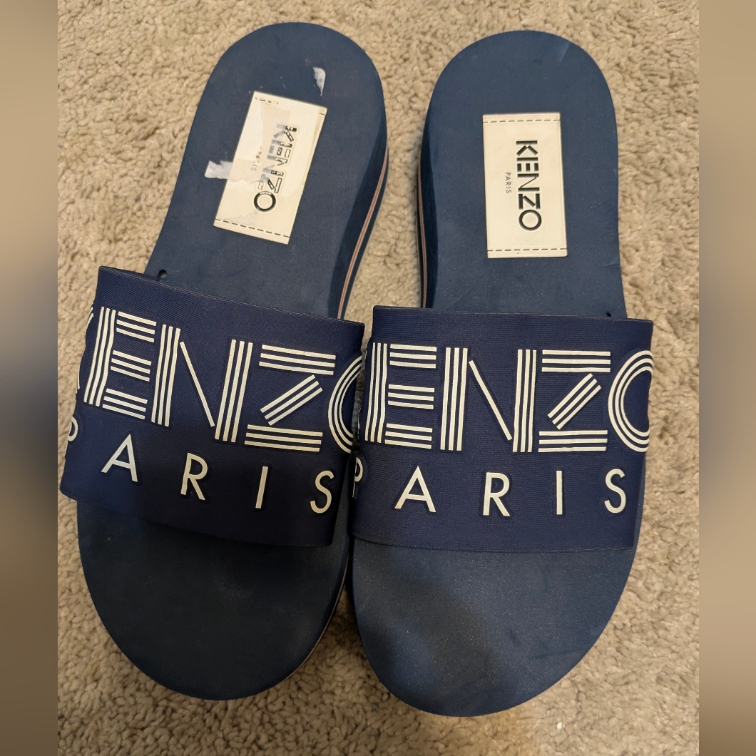 Kenzo Papaya Platform Sporty Mules Navy Blue